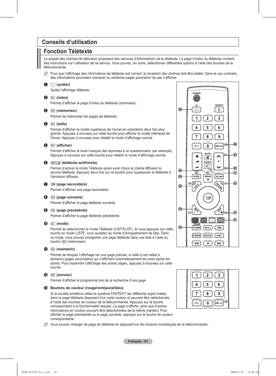 Conseils d’utilisation fonction télétexte | Samsung PS63A756T1MXXC User Manual | Page 132 / 337