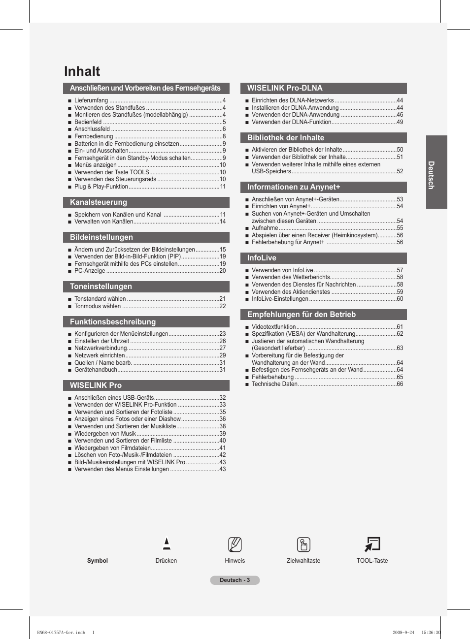 No t, Inhalt | Samsung PS63A756T1MXXC User Manual | Page 140 / 337