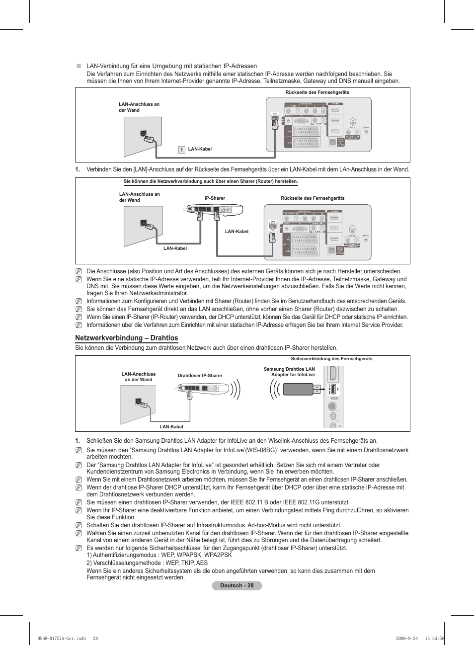 Netzwerkverbindung – drahtlos | Samsung PS63A756T1MXXC User Manual | Page 165 / 337