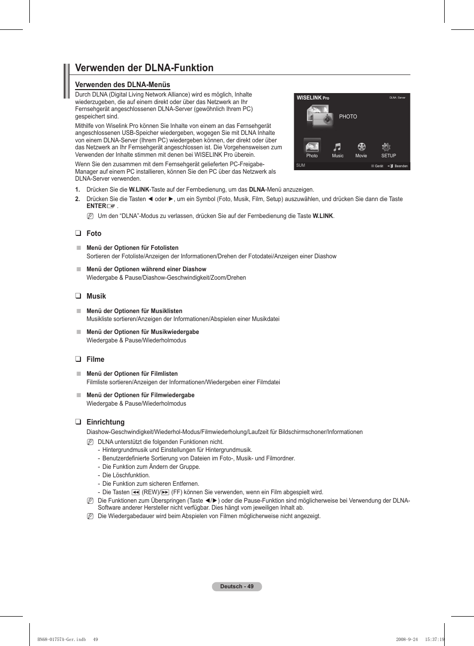 Verwenden der dlna-funktion | Samsung PS63A756T1MXXC User Manual | Page 186 / 337