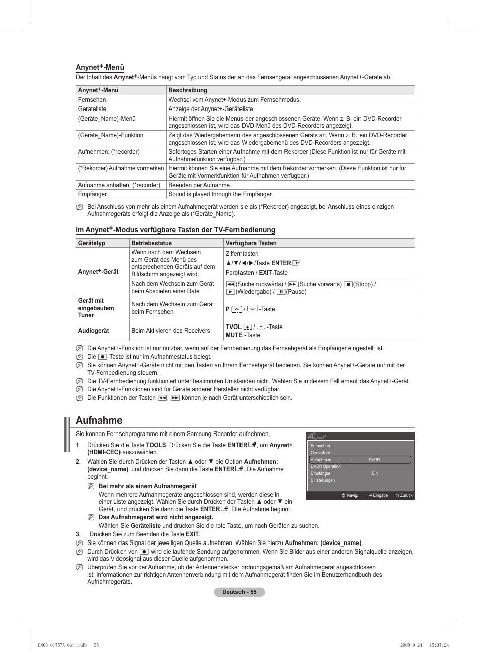 Aufnahme | Samsung PS63A756T1MXXC User Manual | Page 192 / 337