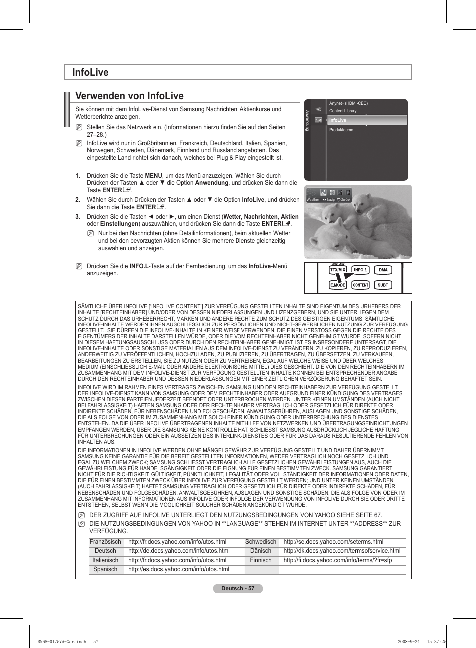 Verwenden von infolive, Infolive | Samsung PS63A756T1MXXC User Manual | Page 194 / 337