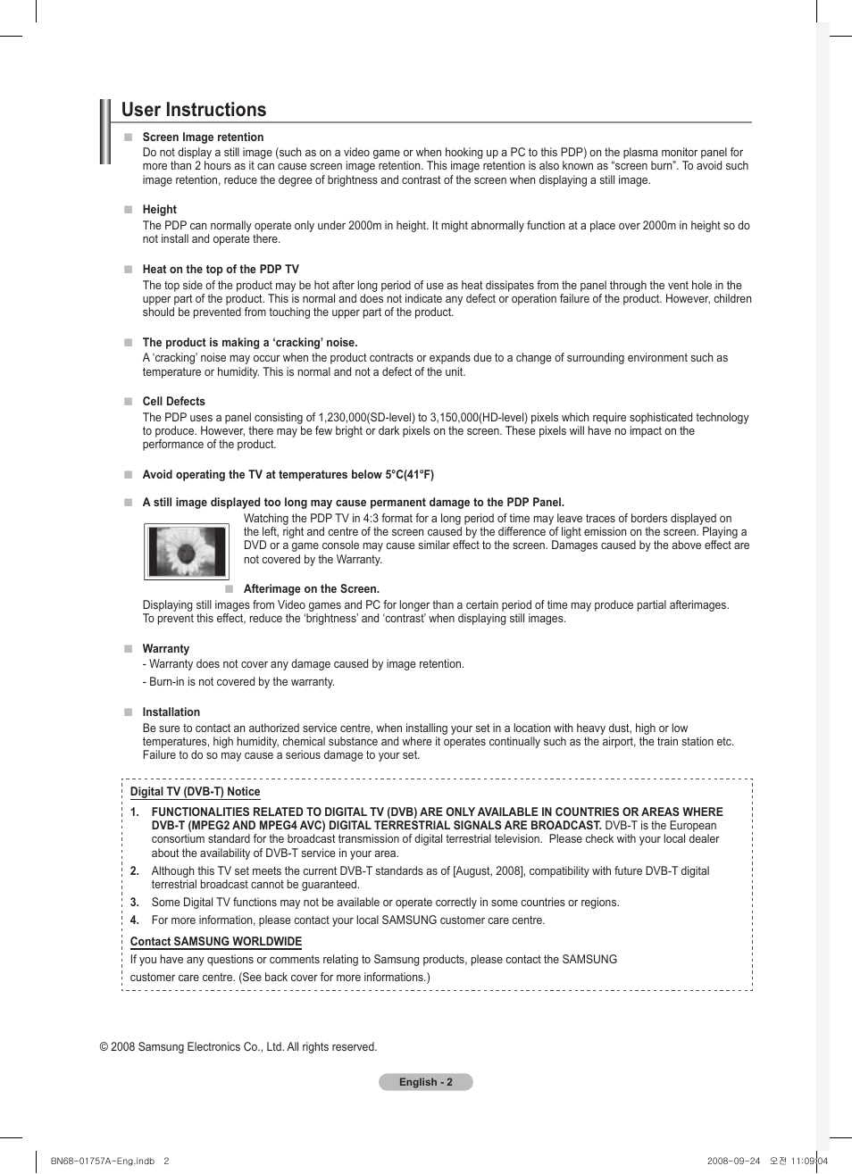 User instructions | Samsung PS63A756T1MXXC User Manual | Page 2 / 337