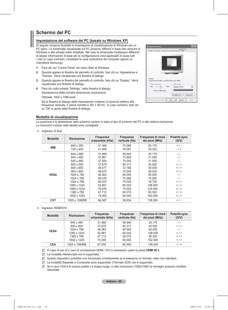 Schermo del pc | Samsung PS63A756T1MXXC User Manual | Page 223 / 337