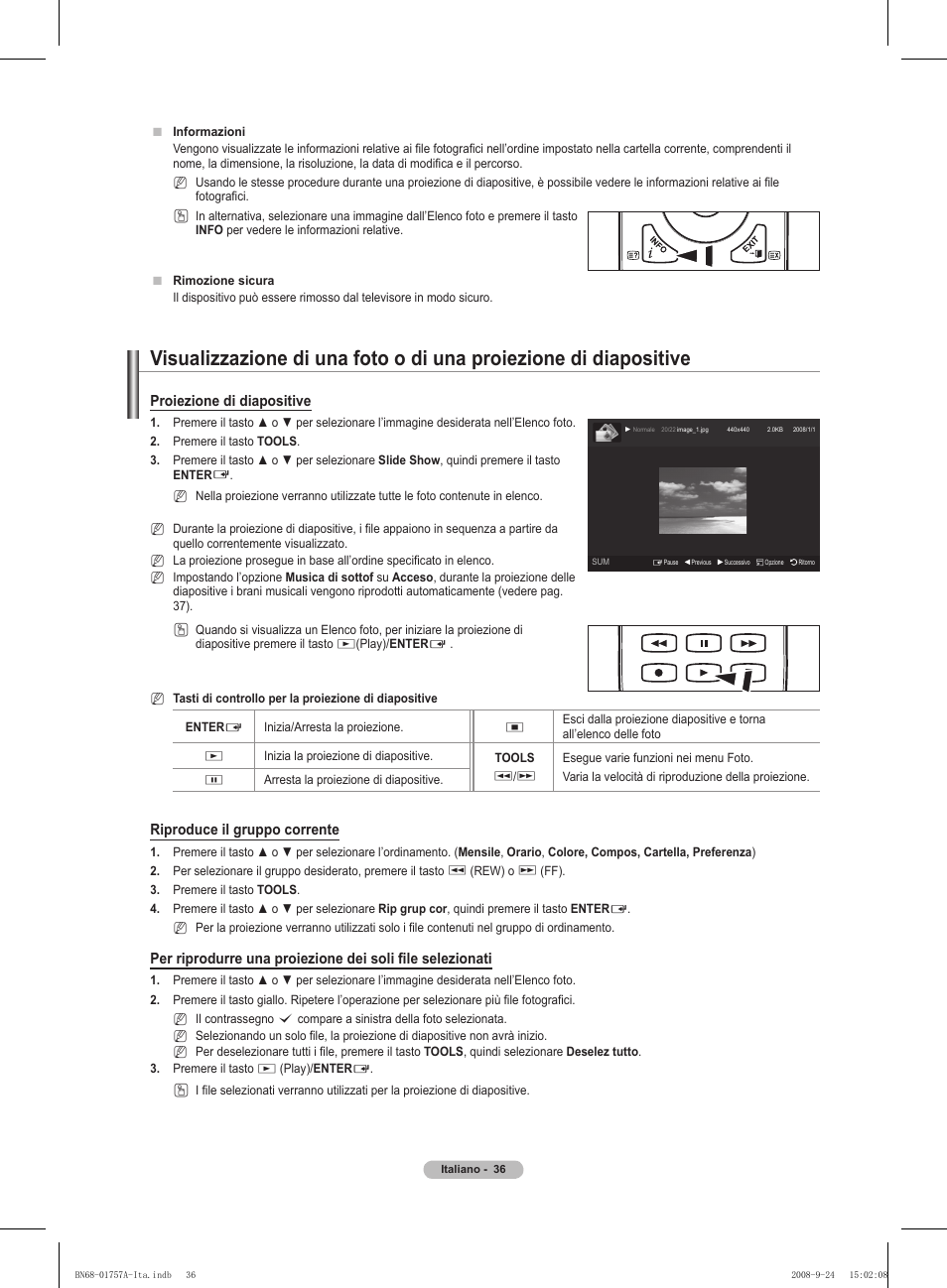 Proiezione di diapositive, Riproduce il gruppo corrente | Samsung PS63A756T1MXXC User Manual | Page 239 / 337