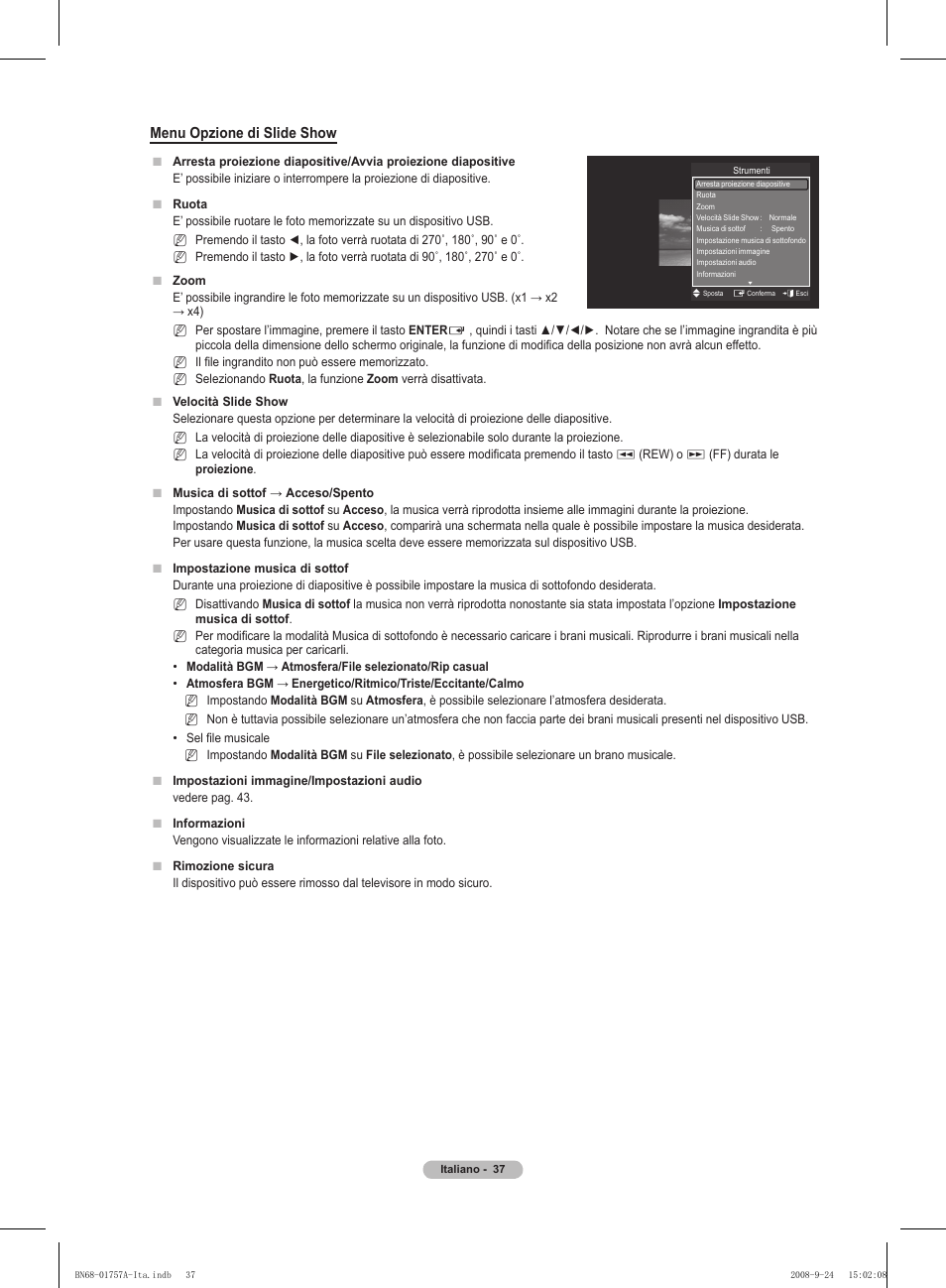 Menu opzione di slide show | Samsung PS63A756T1MXXC User Manual | Page 240 / 337