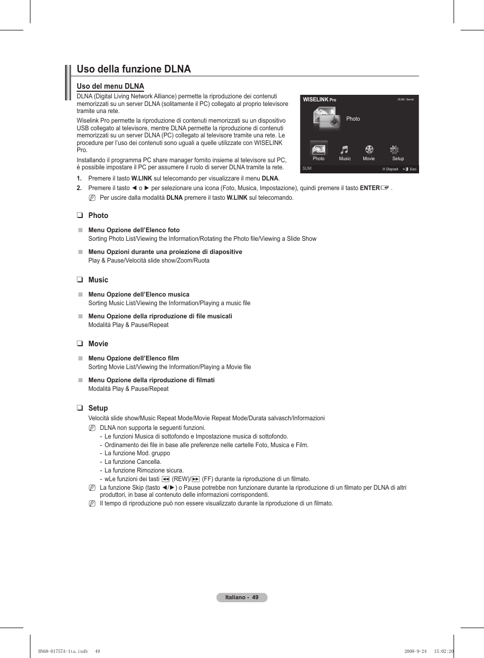 Uso della funzione dlna | Samsung PS63A756T1MXXC User Manual | Page 252 / 337