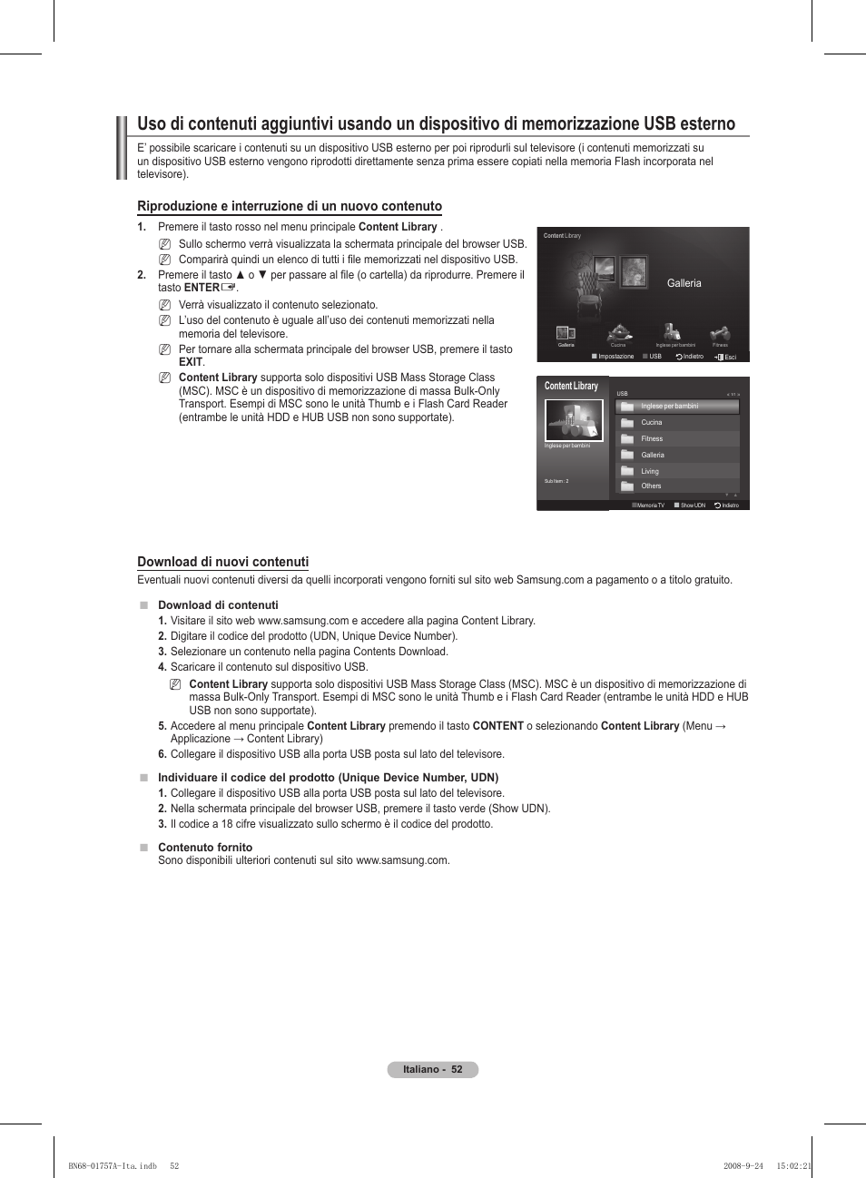Riproduzione e interruzione di un nuovo contenuto, Download di nuovi contenuti | Samsung PS63A756T1MXXC User Manual | Page 255 / 337