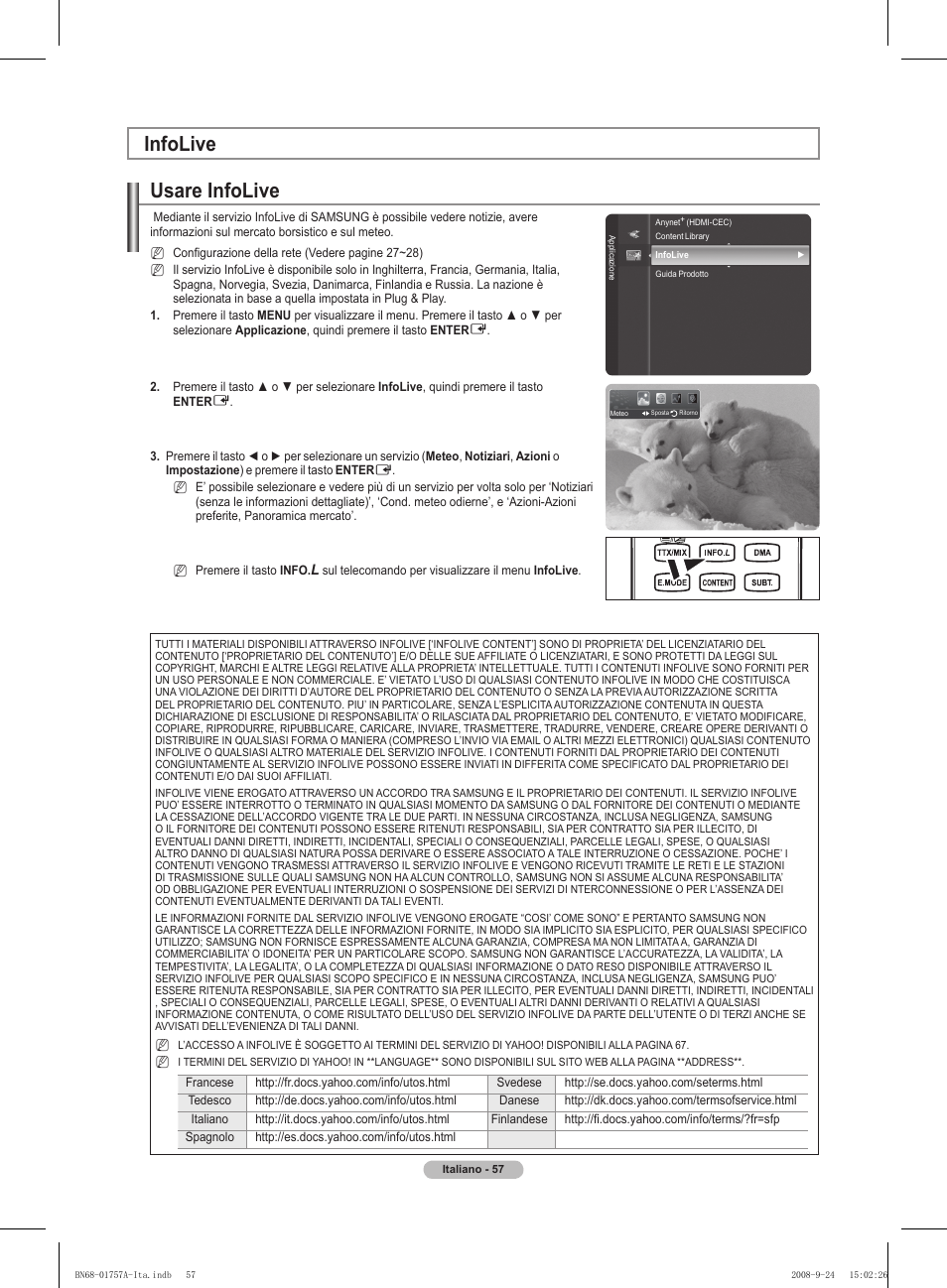 Usare infolive, Infolive | Samsung PS63A756T1MXXC User Manual | Page 260 / 337