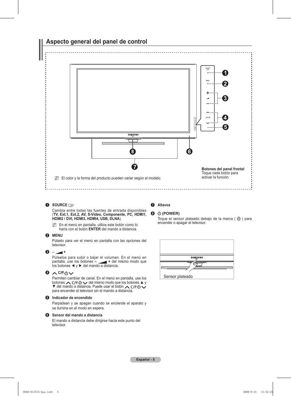 Aspecto general del panel de control | Samsung PS63A756T1MXXC User Manual | Page 275 / 337