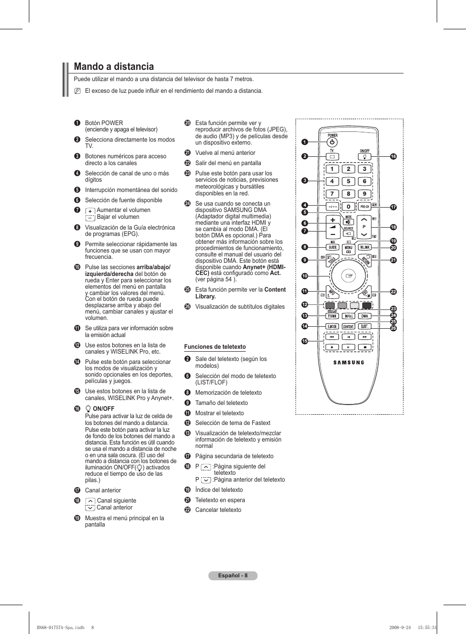 Mando a distancia | Samsung PS63A756T1MXXC User Manual | Page 278 / 337