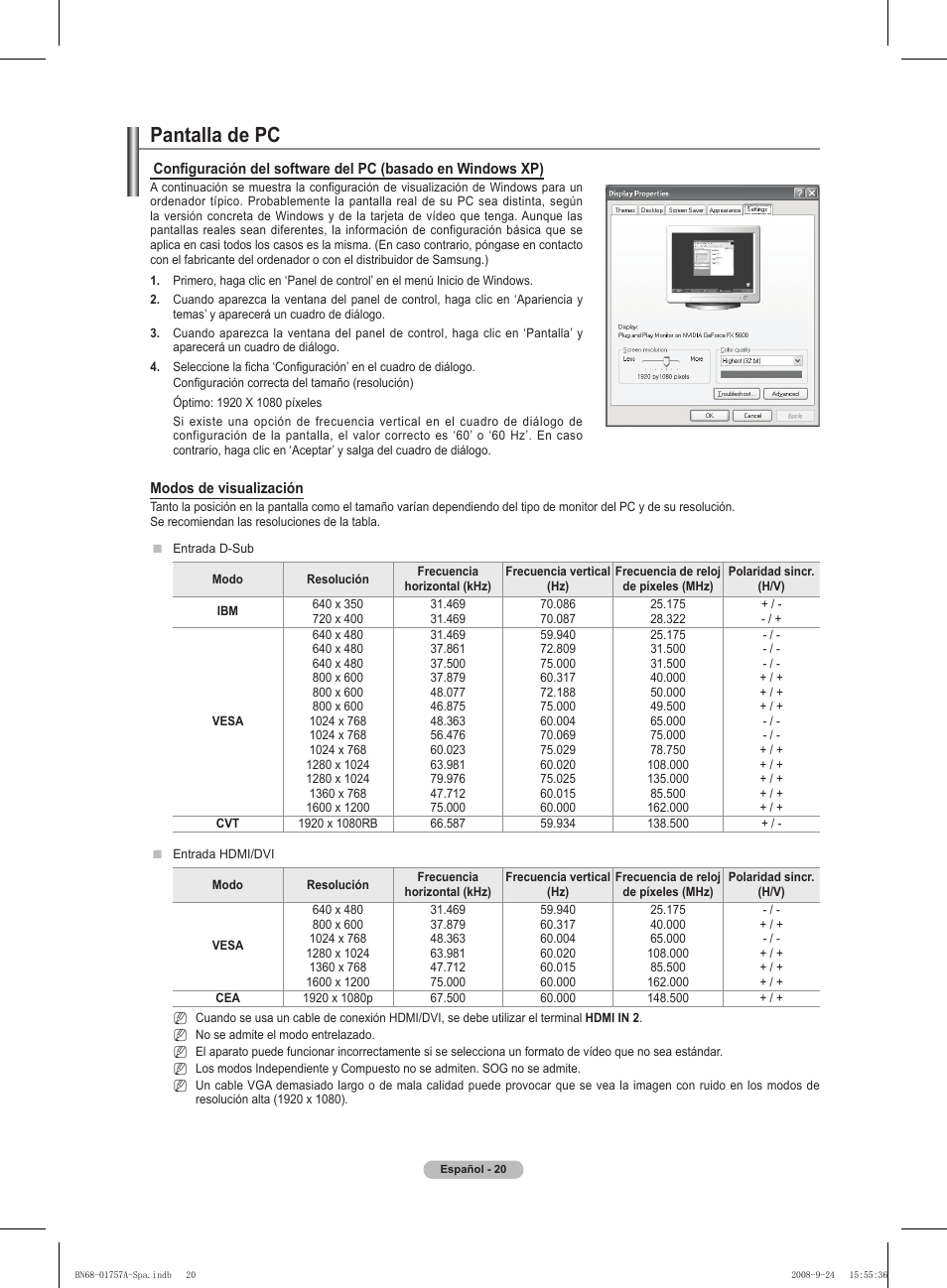 Pantalla de pc | Samsung PS63A756T1MXXC User Manual | Page 290 / 337