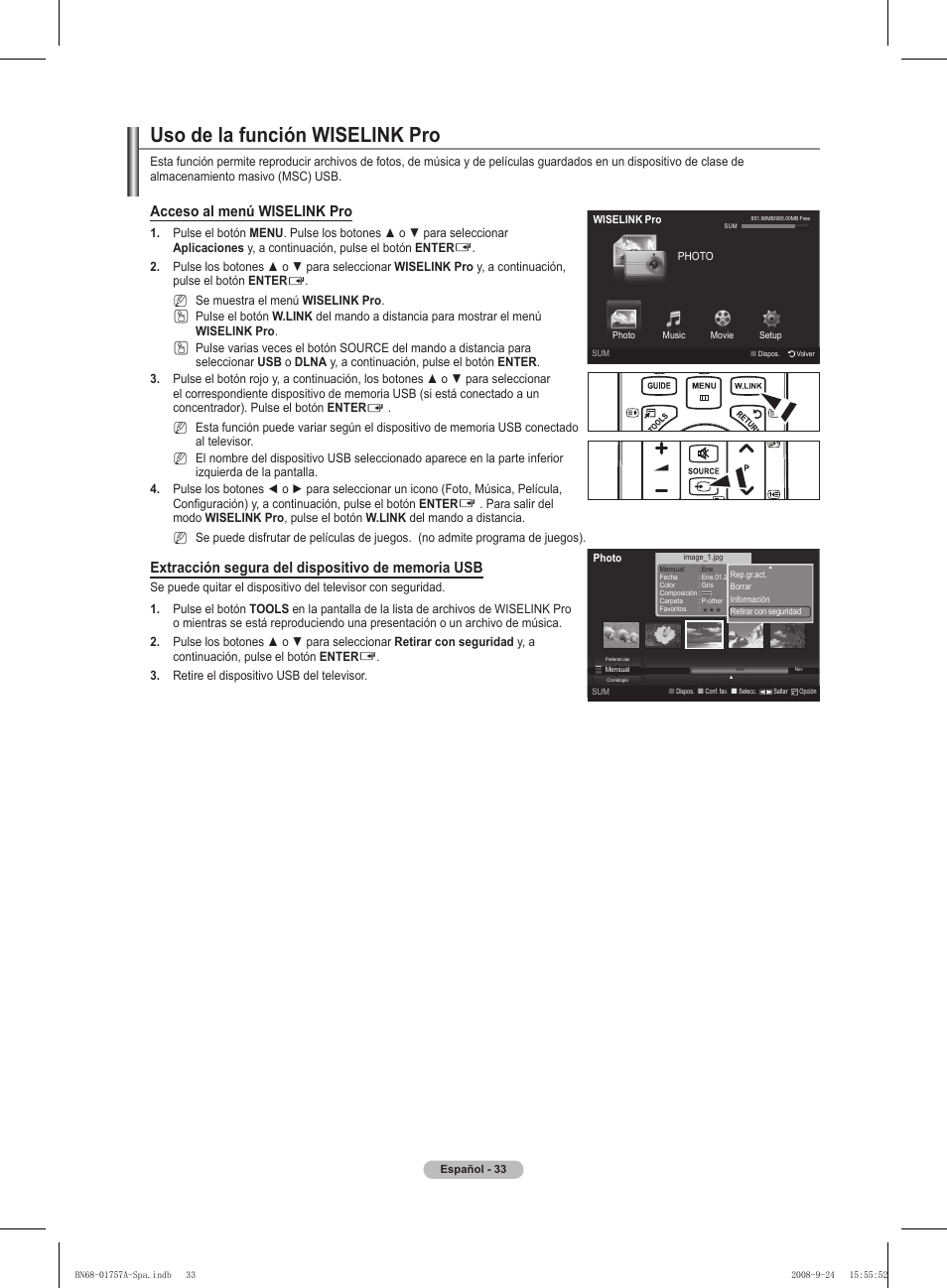 Uso de la función wiselink pro, Acceso al menú wiselink pro | Samsung PS63A756T1MXXC User Manual | Page 303 / 337