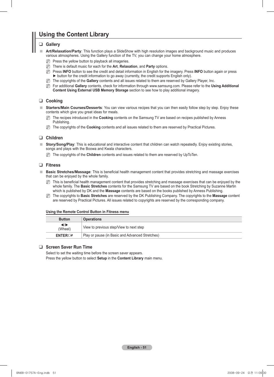 Using the content library | Samsung PS63A756T1MXXC User Manual | Page 51 / 337