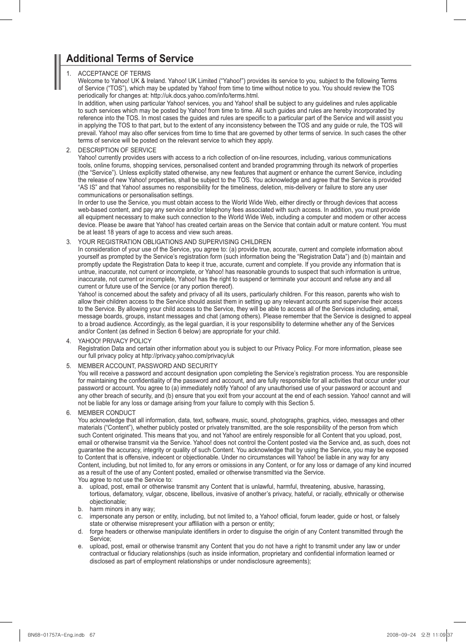 Additional terms of service | Samsung PS63A756T1MXXC User Manual | Page 67 / 337
