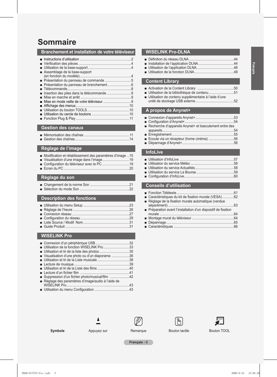 No t, Sommaire | Samsung PS63A756T1MXXC User Manual | Page 74 / 337