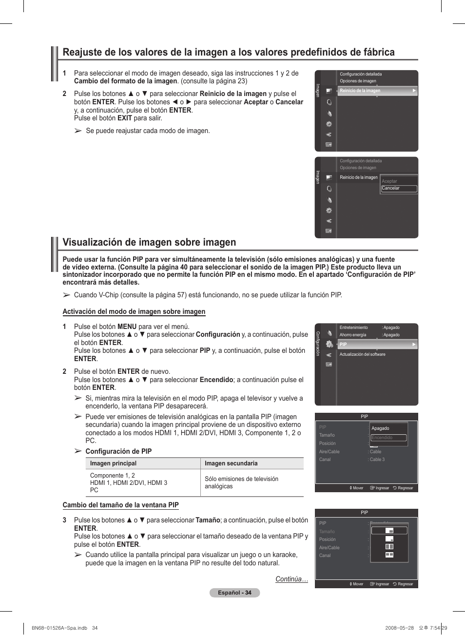 Visual�ización de imagen sobre imagen | Samsung PN50A530S2FXZA User Manual | Page 121 / 168