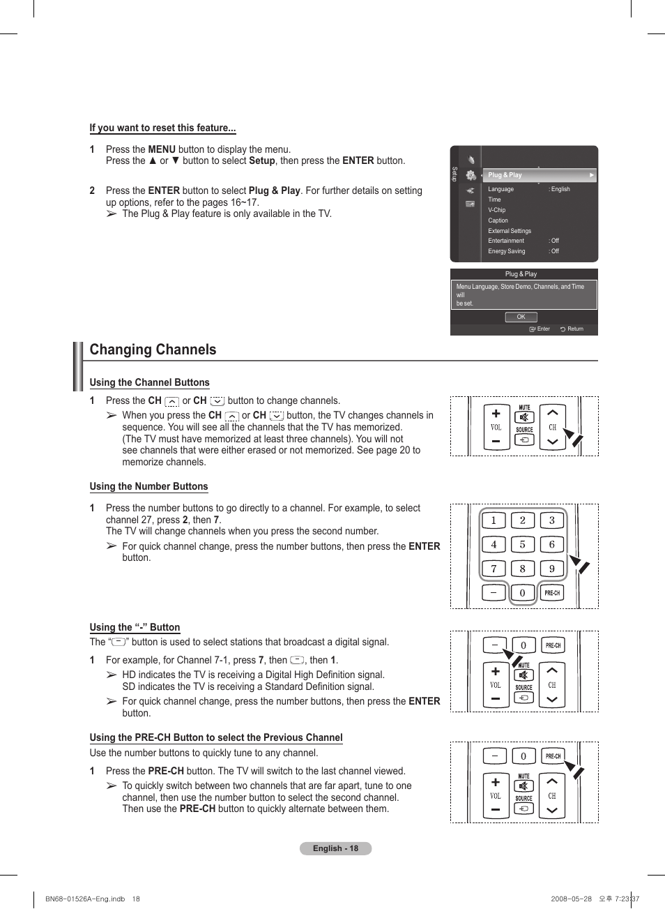 Changing channels | Samsung PN50A530S2FXZA User Manual | Page 18 / 168