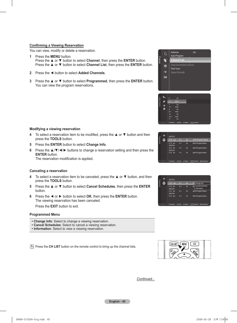 Continued | Samsung PN50A530S2FXZA User Manual | Page 45 / 168