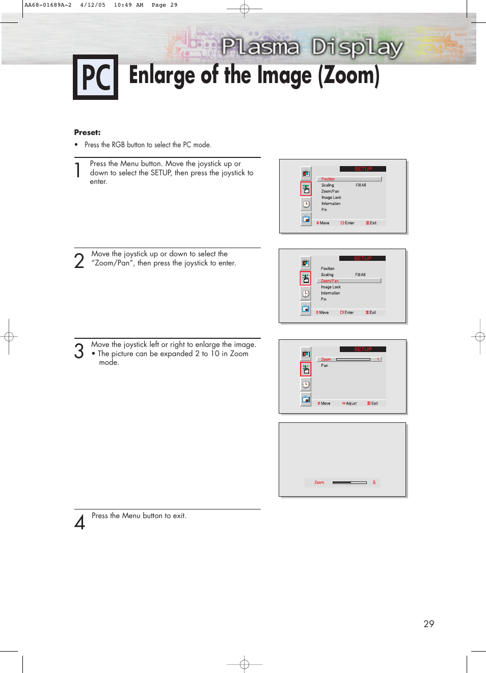 Move expanded picture, Enlarge of the image (zoom) | Samsung SPK4215MX-XAC User Manual | Page 29 / 68