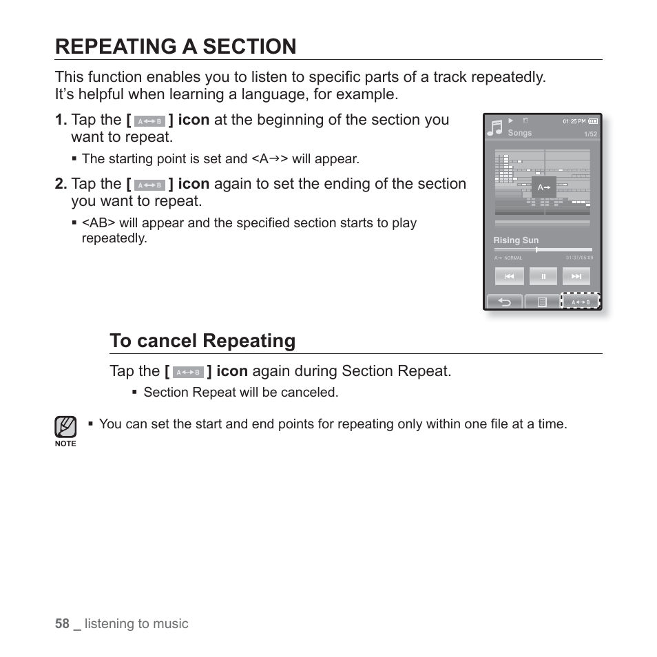 Repeating a section | Samsung YP-P2JCB-XAA User Manual | Page 58 / 138