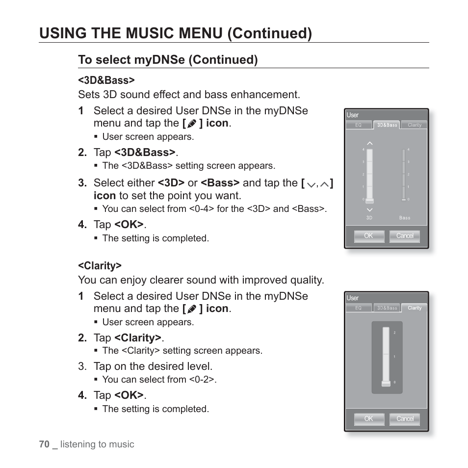 Using the music menu (continued) | Samsung YP-P2JCB-XAA User Manual | Page 70 / 138