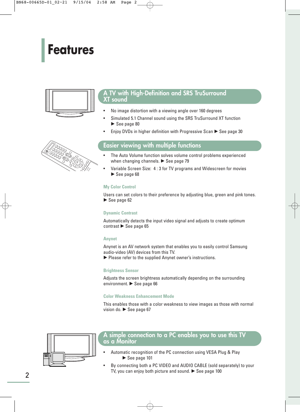 Features | Samsung LTP468WX-XAA User Manual | Page 4 / 126
