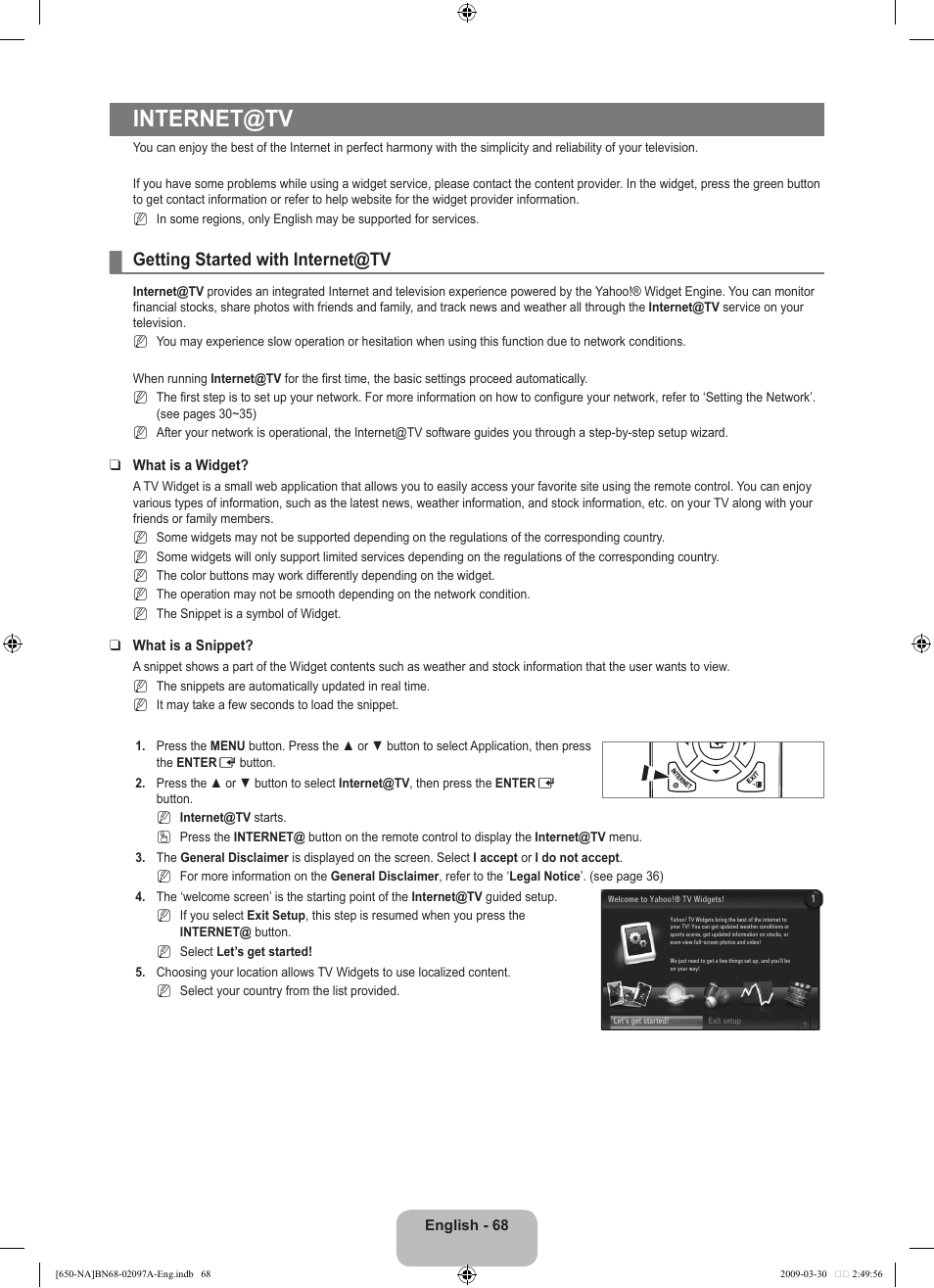 Internet@tv, Getting started with internet@tv | Samsung LN40B650T1FXZA User Manual | Page 70 / 197