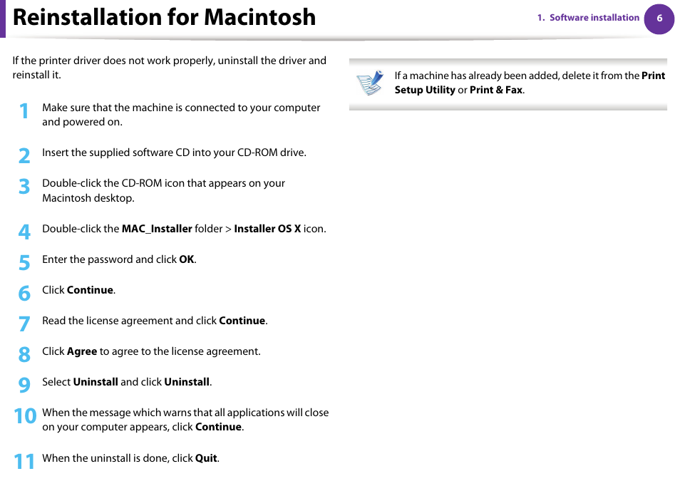 Reinstallation for macintosh | Samsung SCX-5639FR-XAA User Manual | Page 166 / 351