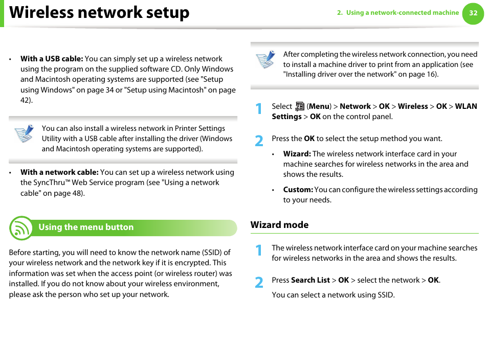 Wireless network setup | Samsung SCX-5639FR-XAA User Manual | Page 192 / 351