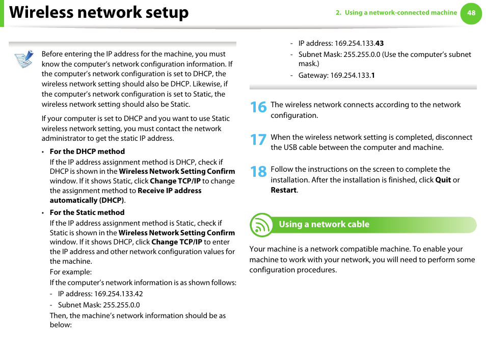 Wireless network setup | Samsung SCX-5639FR-XAA User Manual | Page 208 / 351