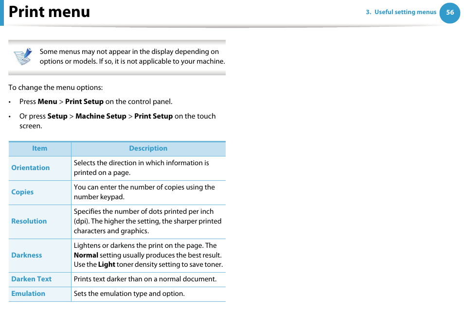 Print menu | Samsung SCX-5639FR-XAA User Manual | Page 216 / 351