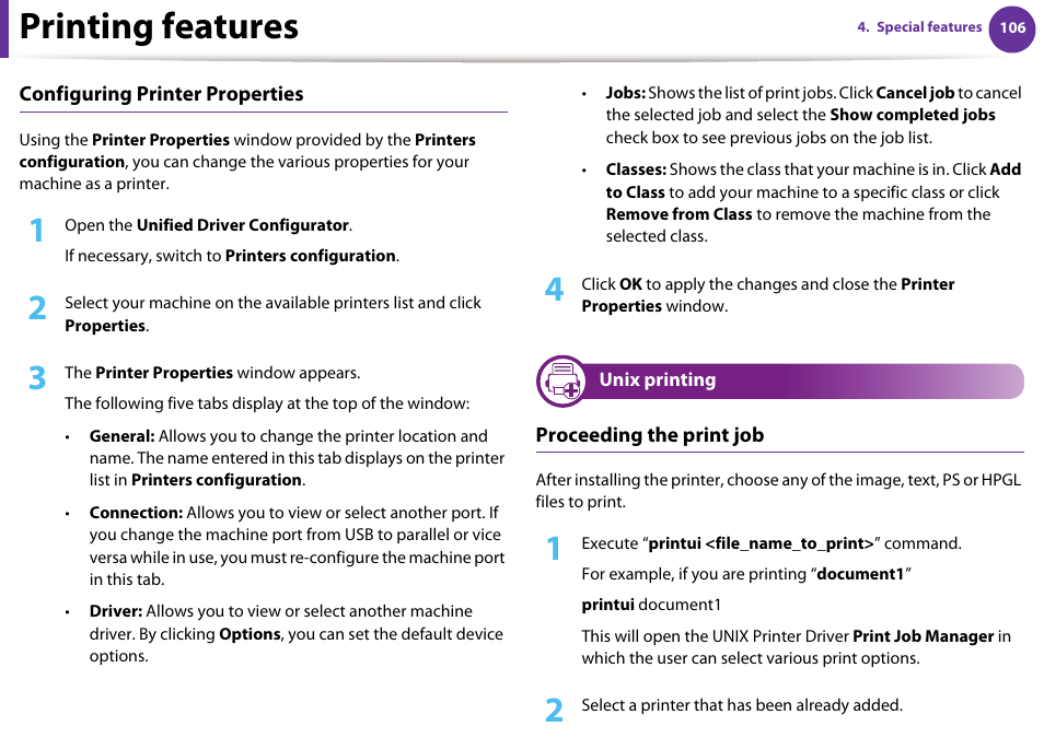 Printing features | Samsung SCX-5639FR-XAA User Manual | Page 266 / 351