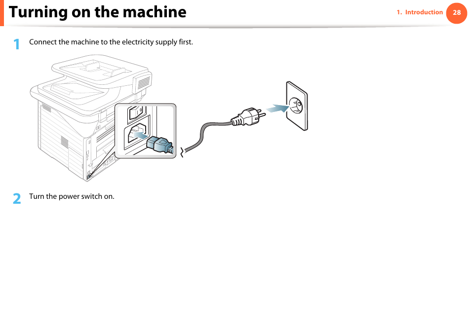 Turning on the machine | Samsung SCX-5639FR-XAA User Manual | Page 28 / 351