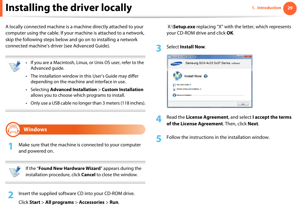 Installing the driver locally, It again (see "installing the | Samsung SCX-5639FR-XAA User Manual | Page 29 / 351