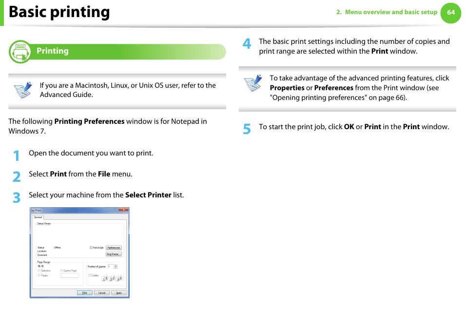 Basic printing | Samsung SCX-5639FR-XAA User Manual | Page 64 / 351