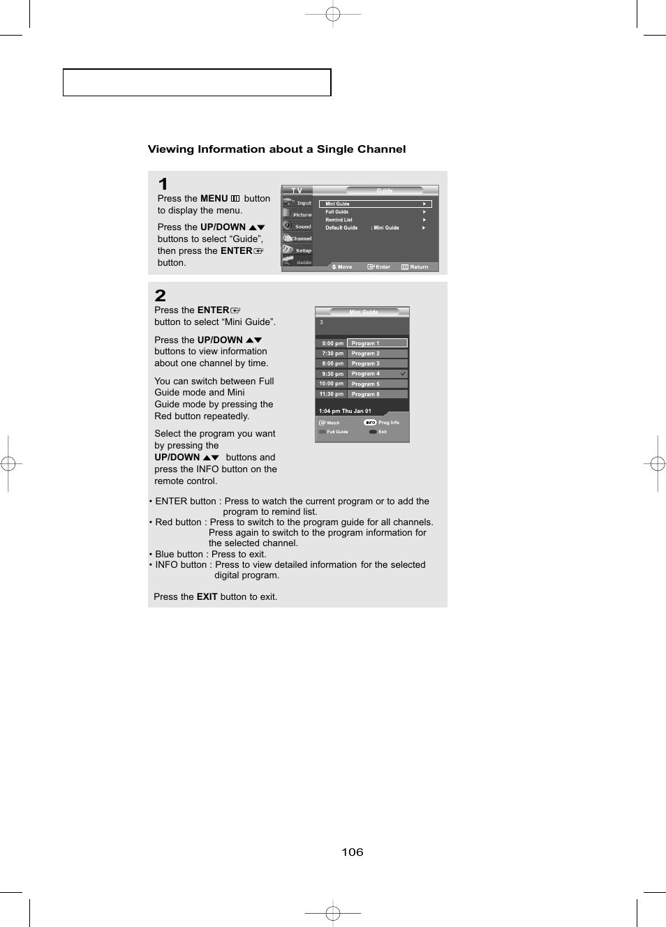 Viewing information about a single channel | Samsung LNR469DX-XAA User Manual | Page 112 / 134