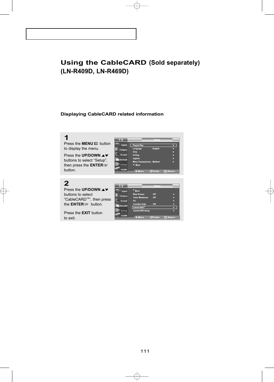 Displaying cablecard related information | Samsung LNR469DX-XAA User Manual | Page 117 / 134