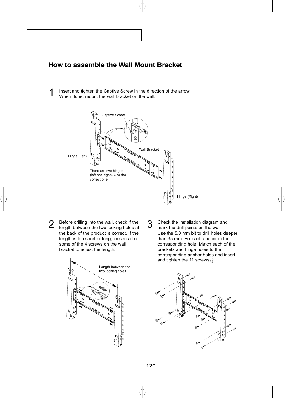 How to assemble the wall mount bracket | Samsung LNR469DX-XAA User Manual | Page 126 / 134