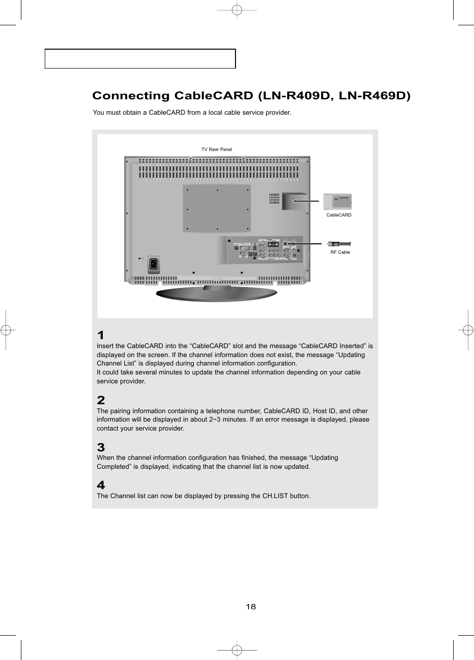 Connecting cablecard (ln-r409d, ln-r469d) | Samsung LNR469DX-XAA User Manual | Page 24 / 134