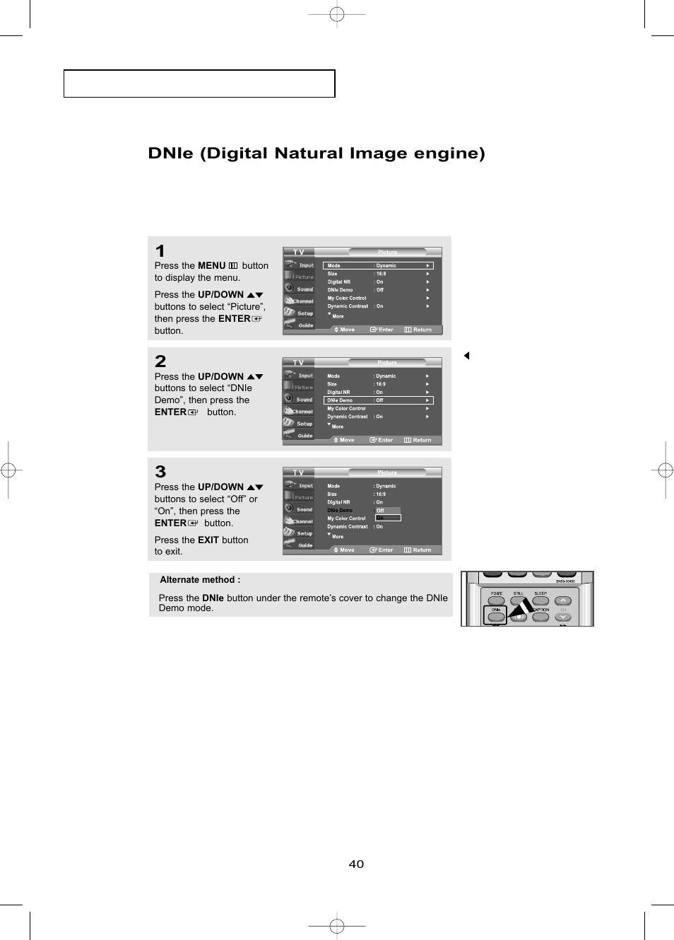 Dnle (digital natural image engine), Dnie (digital natural image engine) | Samsung LNR469DX-XAA User Manual | Page 46 / 134