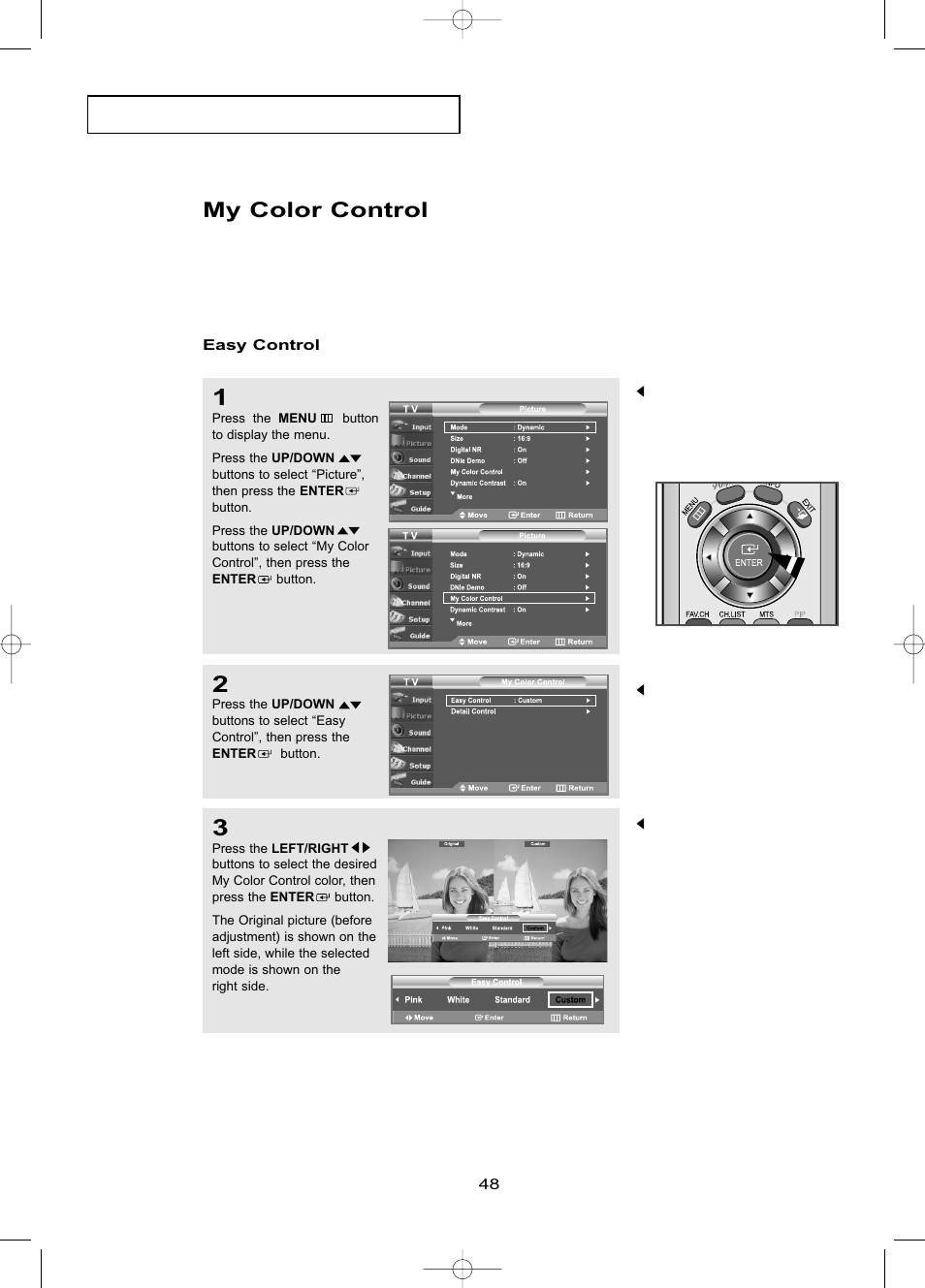 My color control, Easy control | Samsung LNR469DX-XAA User Manual | Page 54 / 134