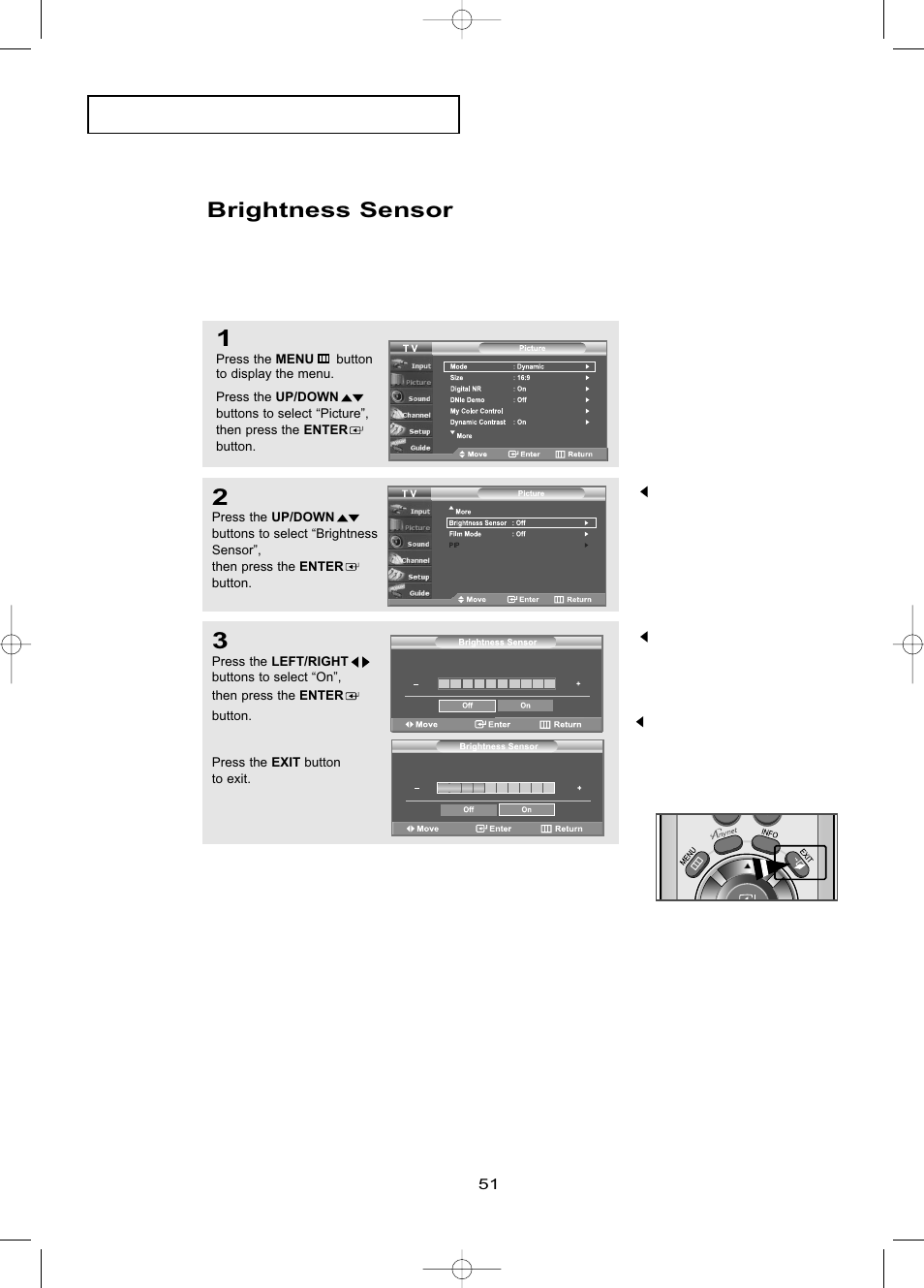 Brightness sensor | Samsung LNR469DX-XAA User Manual | Page 57 / 134