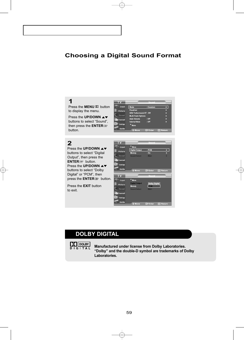 Choosing a digital sound format, Dolby digital | Samsung LNR469DX-XAA User Manual | Page 65 / 134
