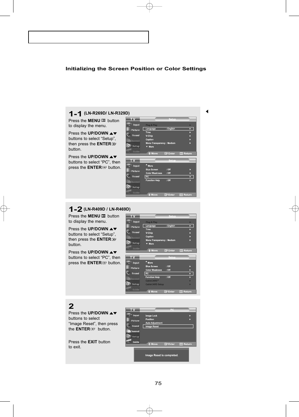 Initializing the screen position or color settings, P c d | Samsung LNR469DX-XAA User Manual | Page 81 / 134