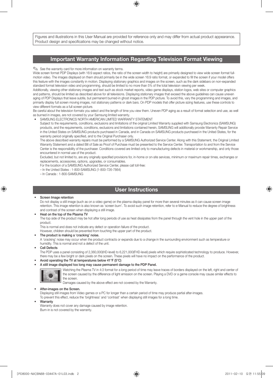 User instructions | Samsung PN51D8000FFXZA User Manual | Page 2 / 74