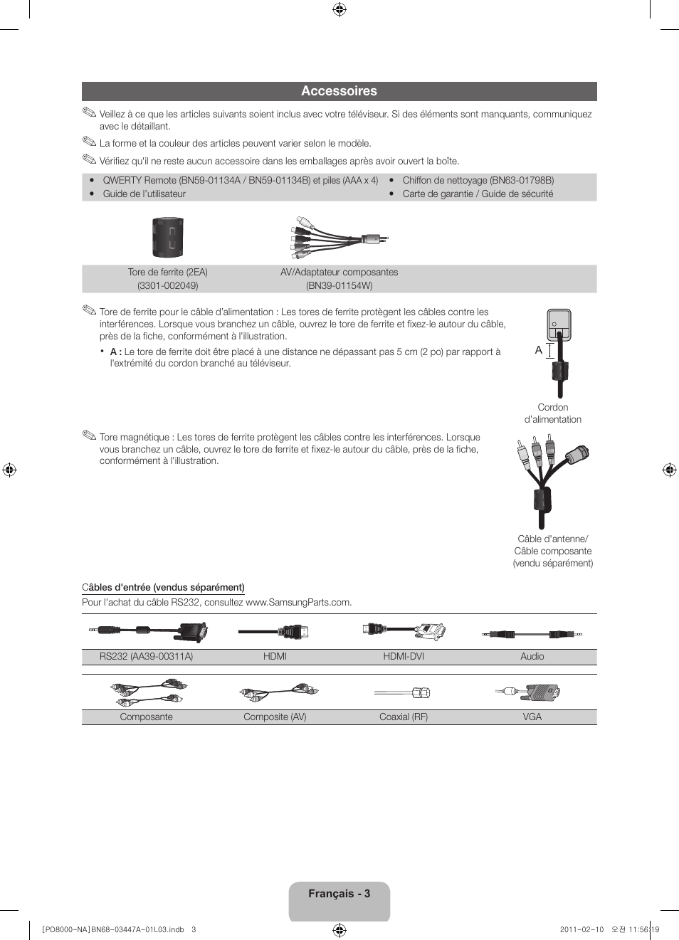 Accessoires | Samsung PN51D8000FFXZA User Manual | Page 52 / 74