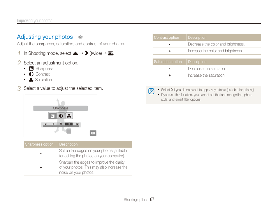 Adjusting your photos, Adjusting your photos ……………………… 67 | Samsung EC-ST600ZBPLUS User Manual | Page 68 / 122