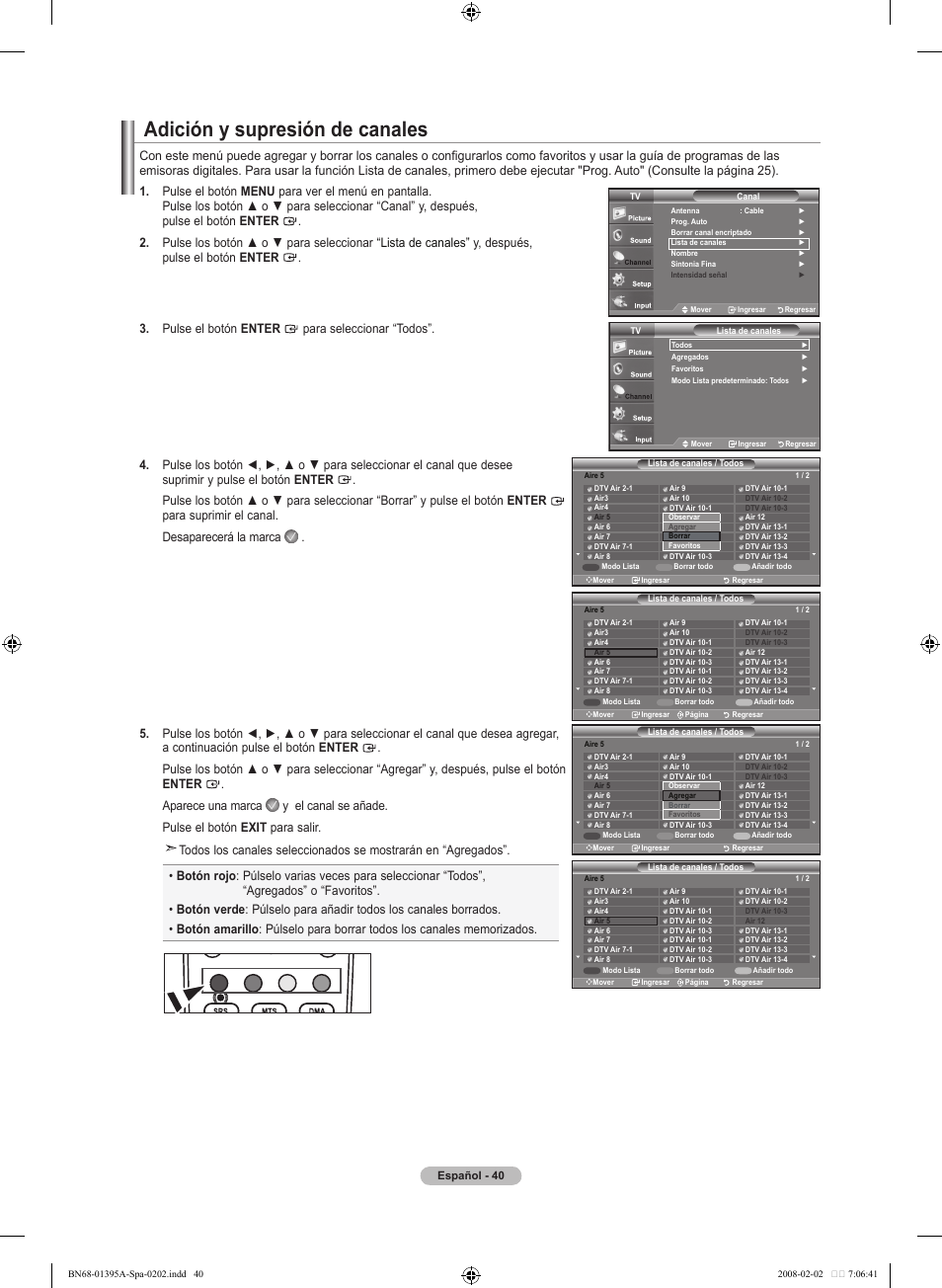 Adición y supresión de canales | Samsung LN40A450C1DXZA User Manual | Page 120 / 157