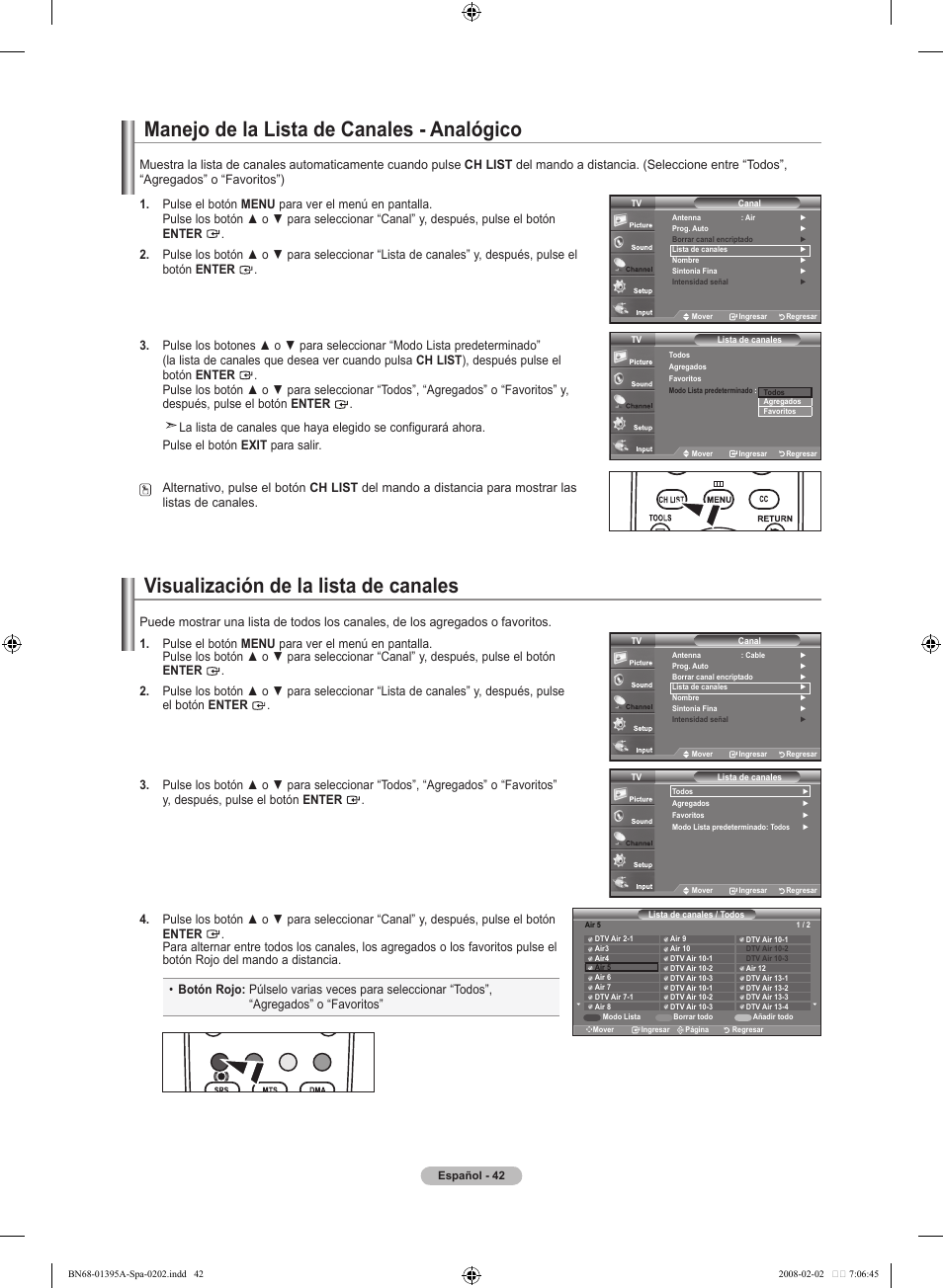 Manejo de la lista de canales - analógico, Visualización de la lista de canales | Samsung LN40A450C1DXZA User Manual | Page 122 / 157